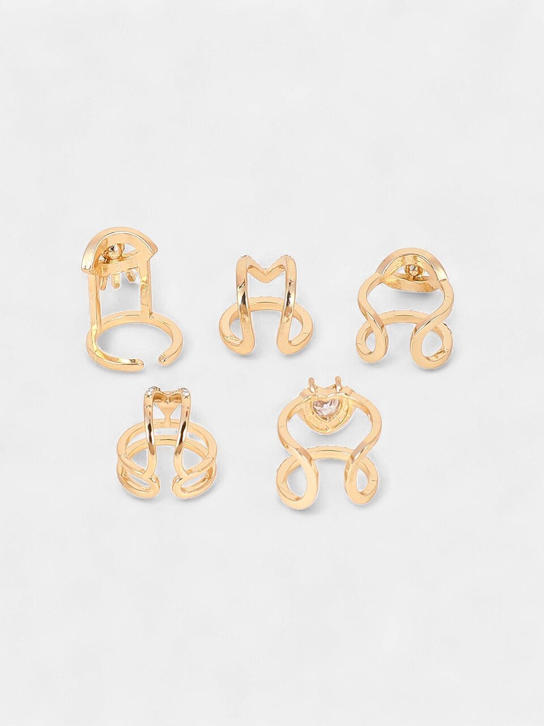 SOHI Set Of 2 Gold-Plated Artificial Stones Studded Finger & Nails Rings-image-25