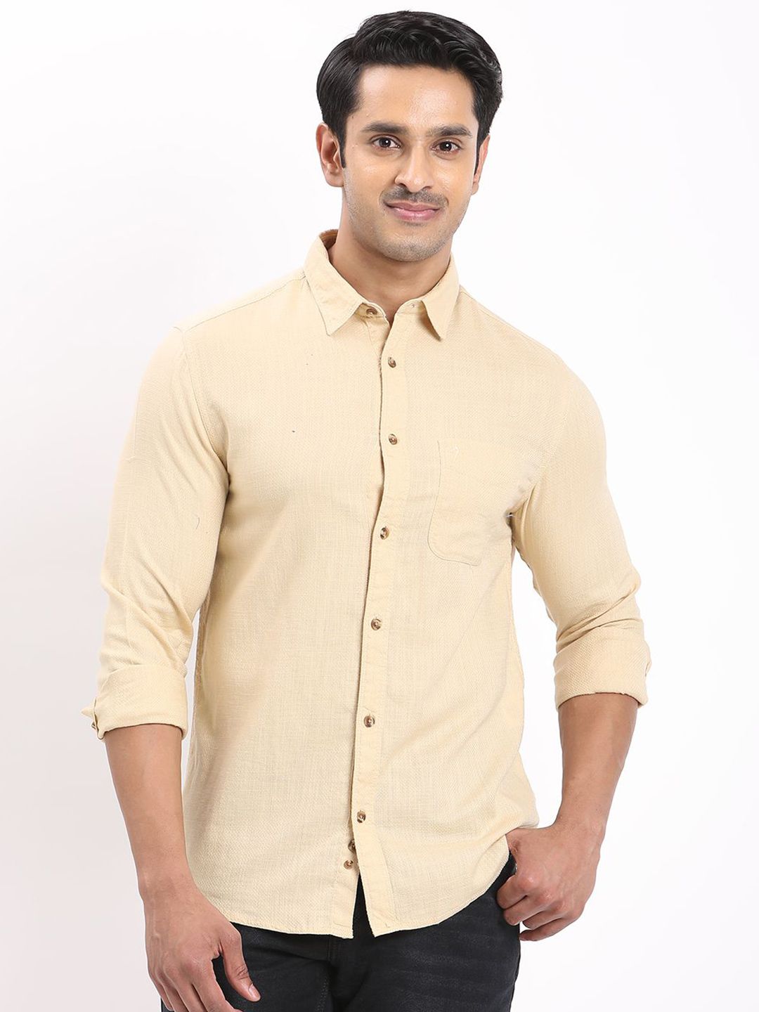 Indian Terrain Men Chiseled Slim Fit Solid Spread Collar Pure Cotton Casual Shirt-picture-11
