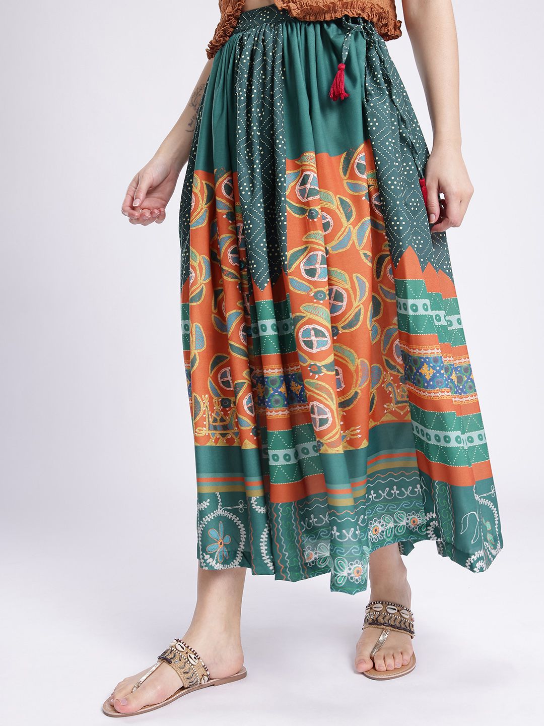 fusion by glitchez Women Ethnic Printed Midi Flared Skirt-image-39