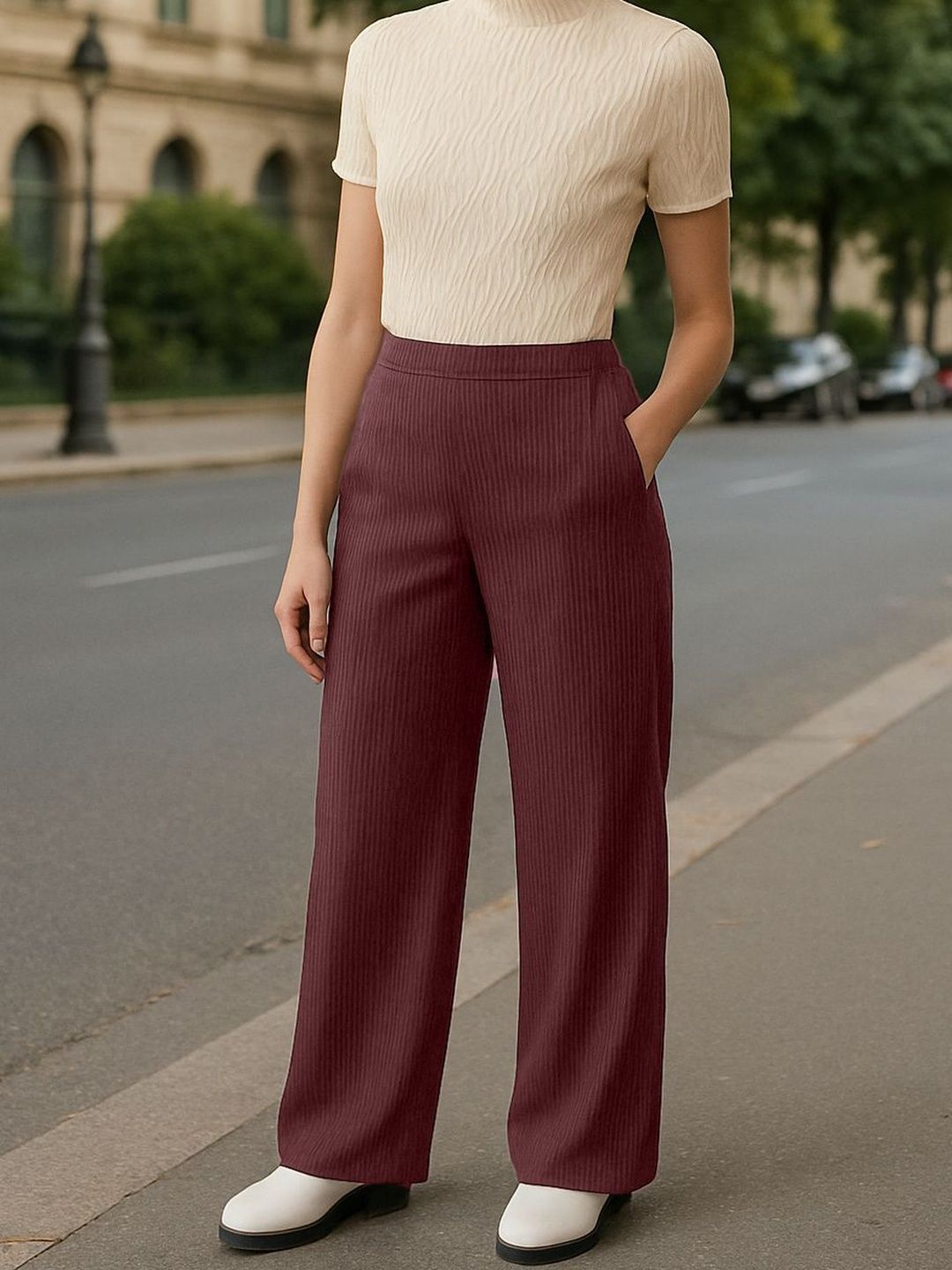 Moda Rapido Women Purple Lycra Solid Regular Trousers-picture-18