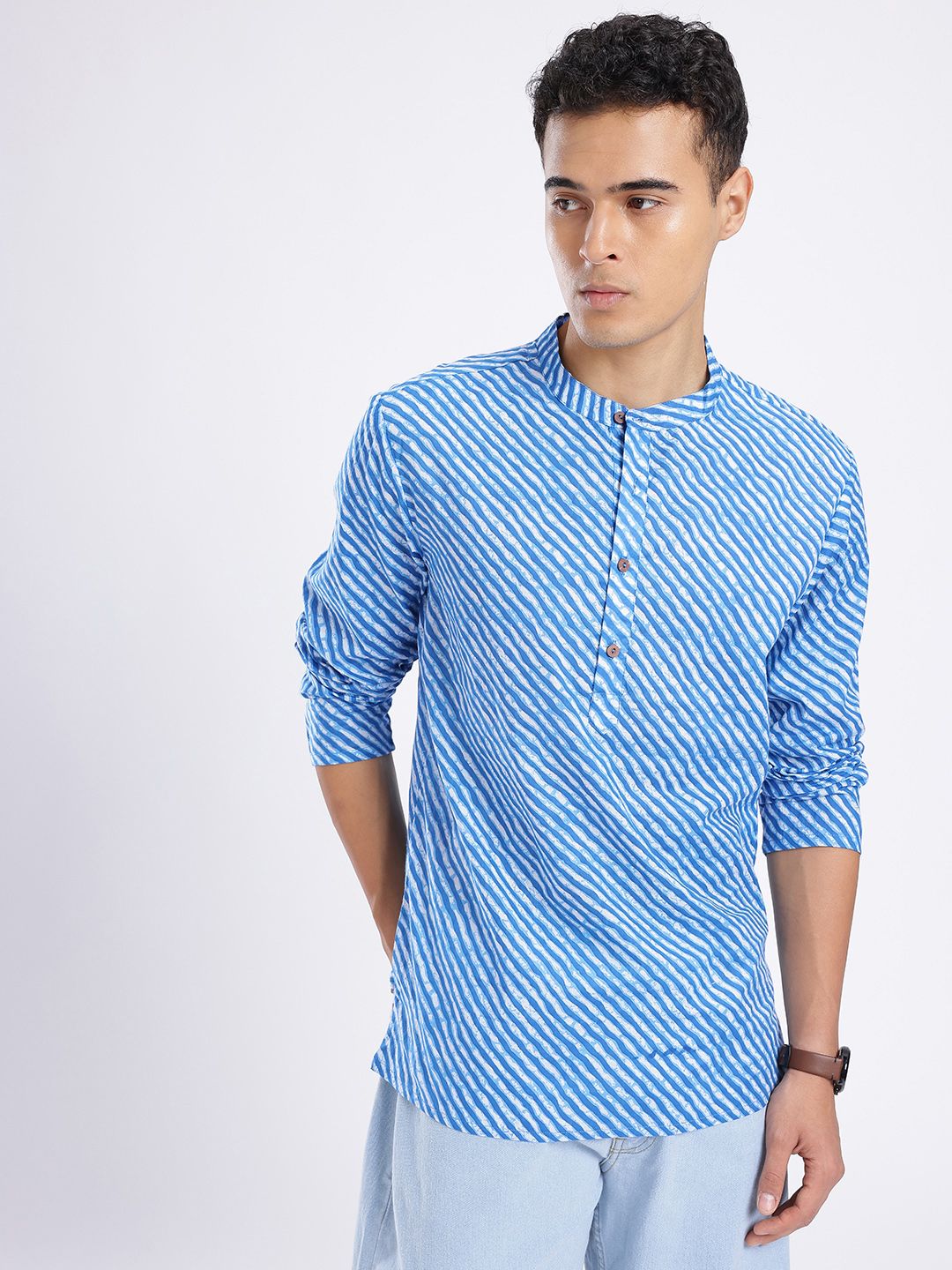 Anouk Rustic Striped Band Collar Straight Kurta-picture-13