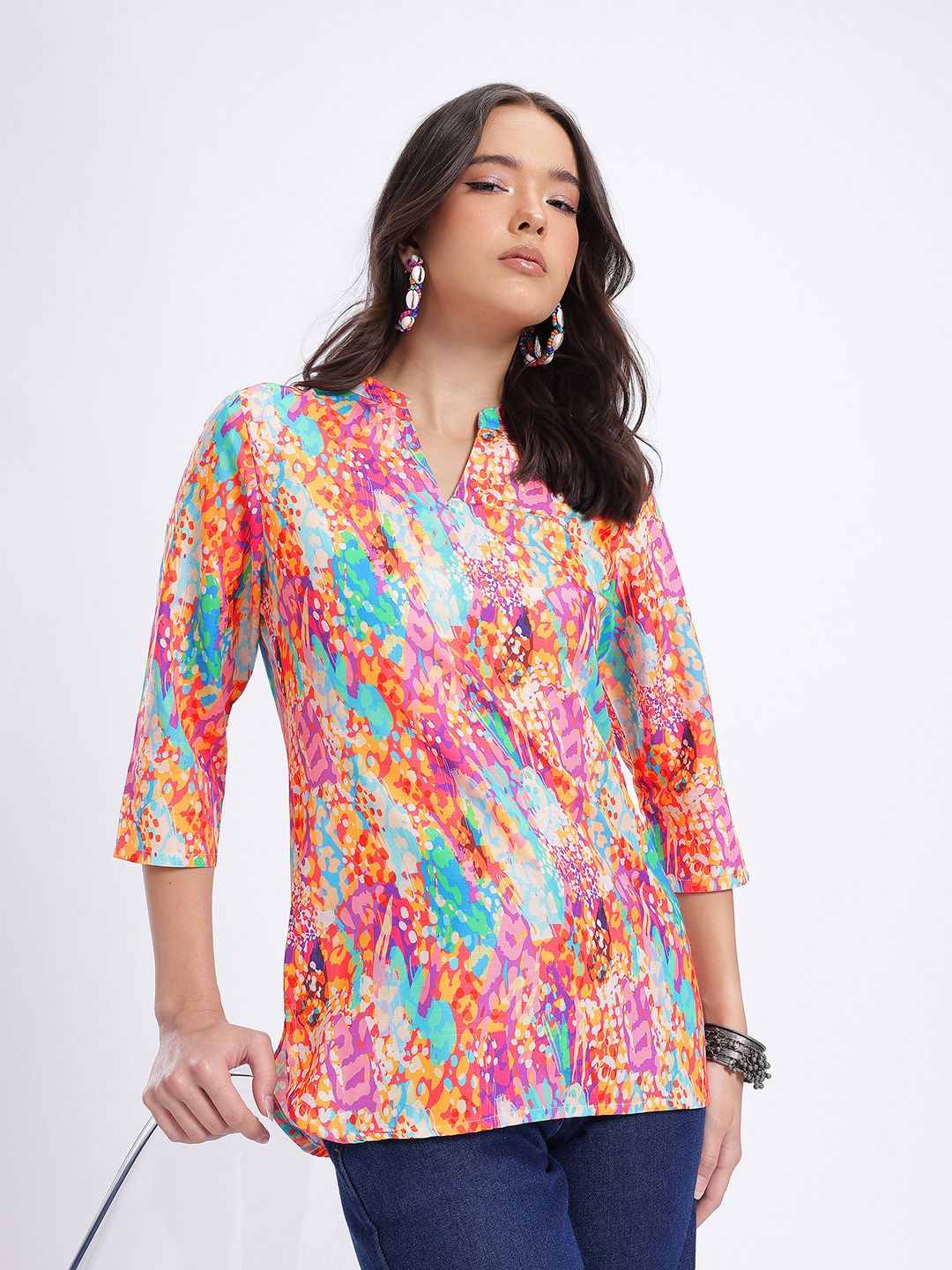 Anouk Rustic Abstract Printed Mandarin Collar Straight Kurti-picture-45