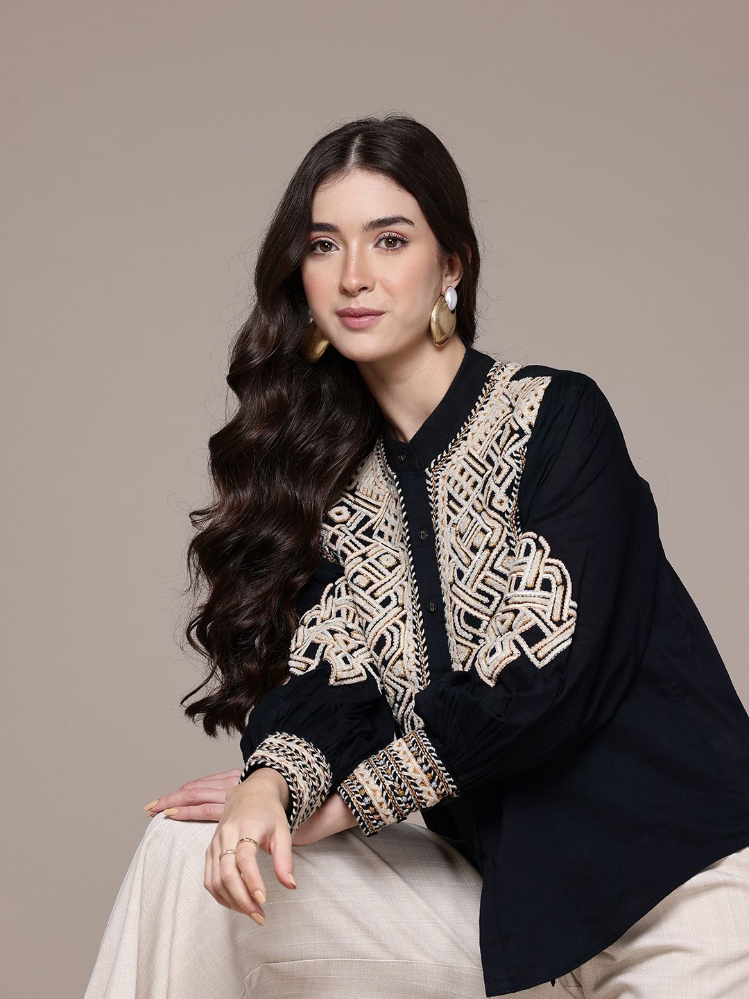Ritu Kumar Embroidered Ethnic Shirt Style Top-picture-11