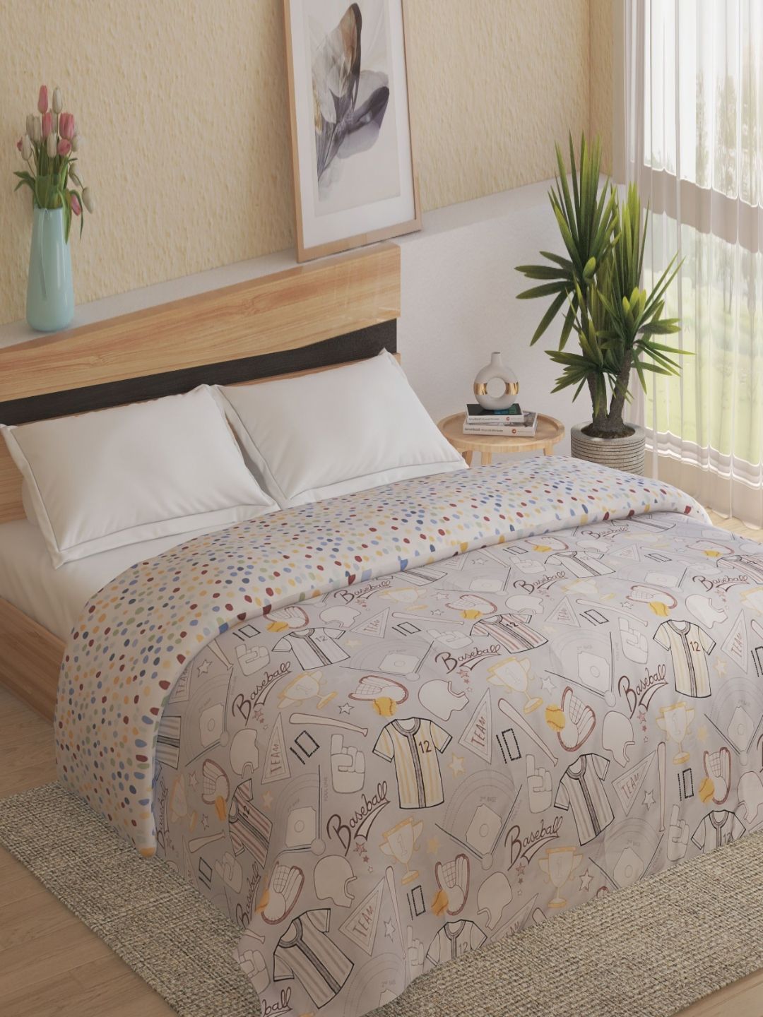 Home Centre Grey & Orange Geometric 150 GSM Comforter-picture-39