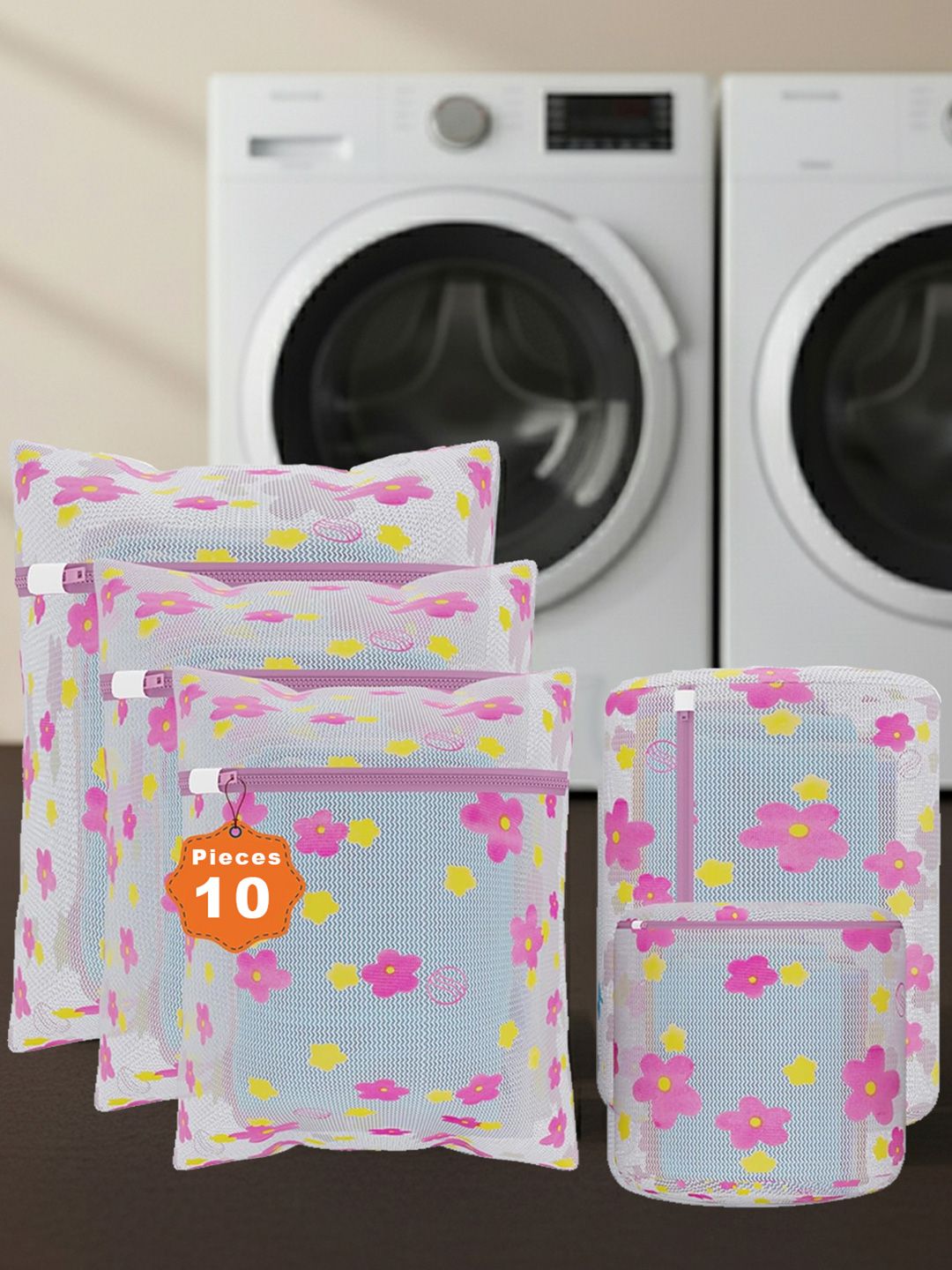 Aura 10Pcs White & Blue Sunflower-Printed Reusable Mesh Laundry Bags With Zipper-picture-54