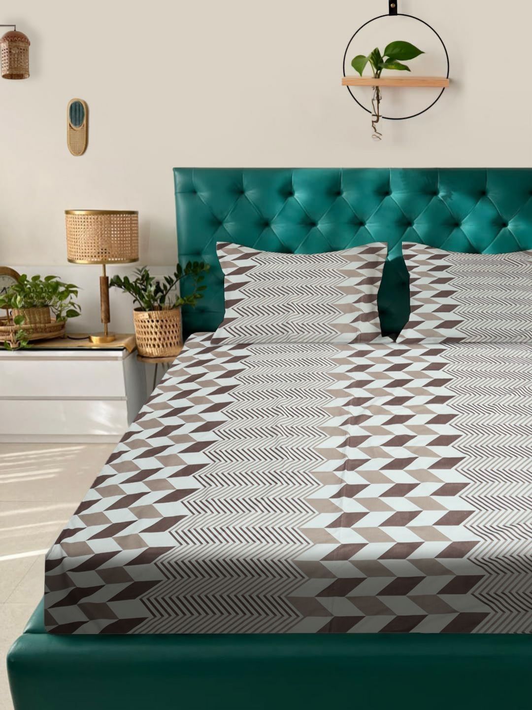 ROSARA HOME Brown Polyester 180 TC Queen Bedsheet with 2 Pillow Covers-image-5