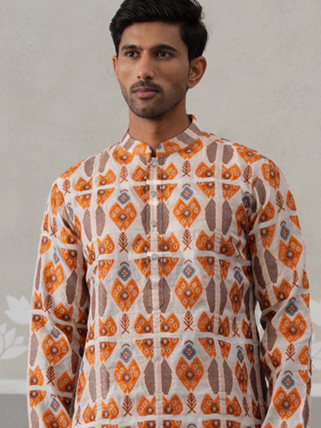 Jompers Men Floral Woven Design Jacquard Kurta-picture-31