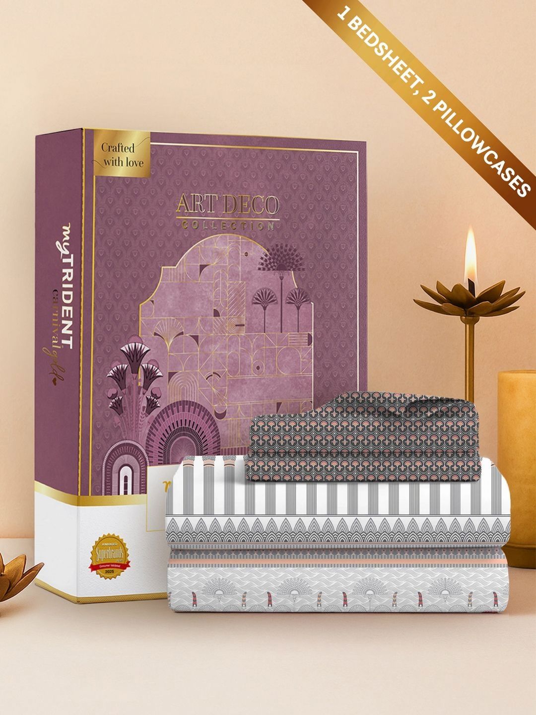 MYTRIDENT Grey & White Floral 144 TC King Bedsheet with 2 Pillow Covers-picture-13