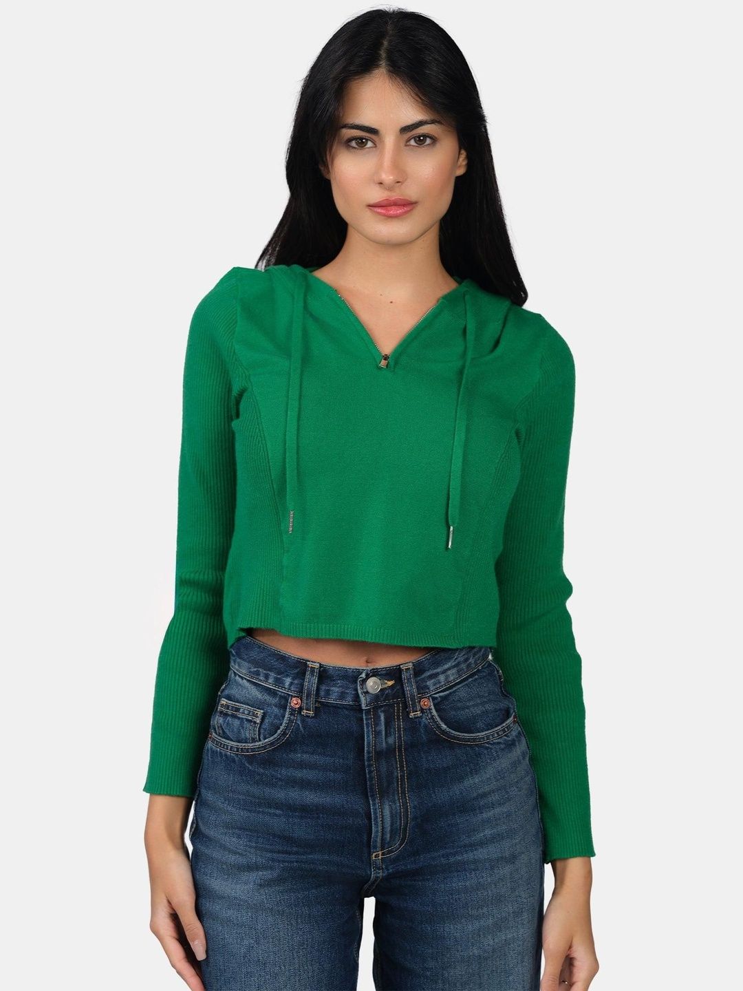 Virgio Women Viscose Half Zip Slim Fit Knit Hoodie Top-picture-29