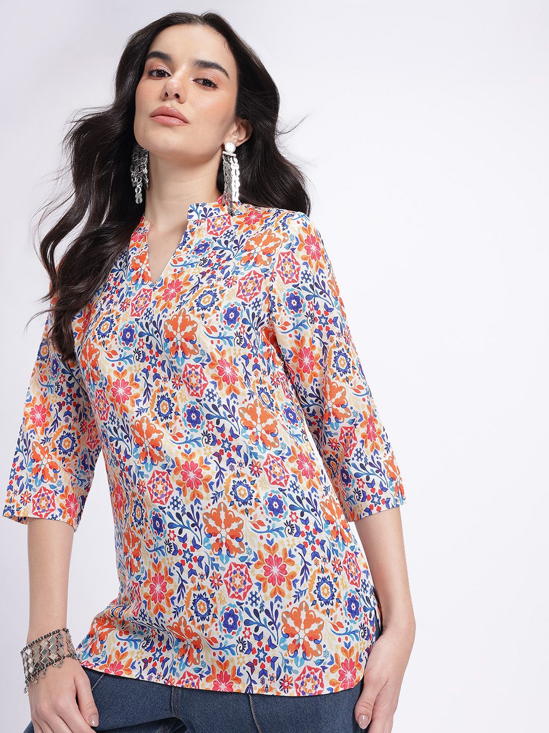 Anouk Rustic Floral Printed Mandarin Collar Straight Kurti-picture-50
