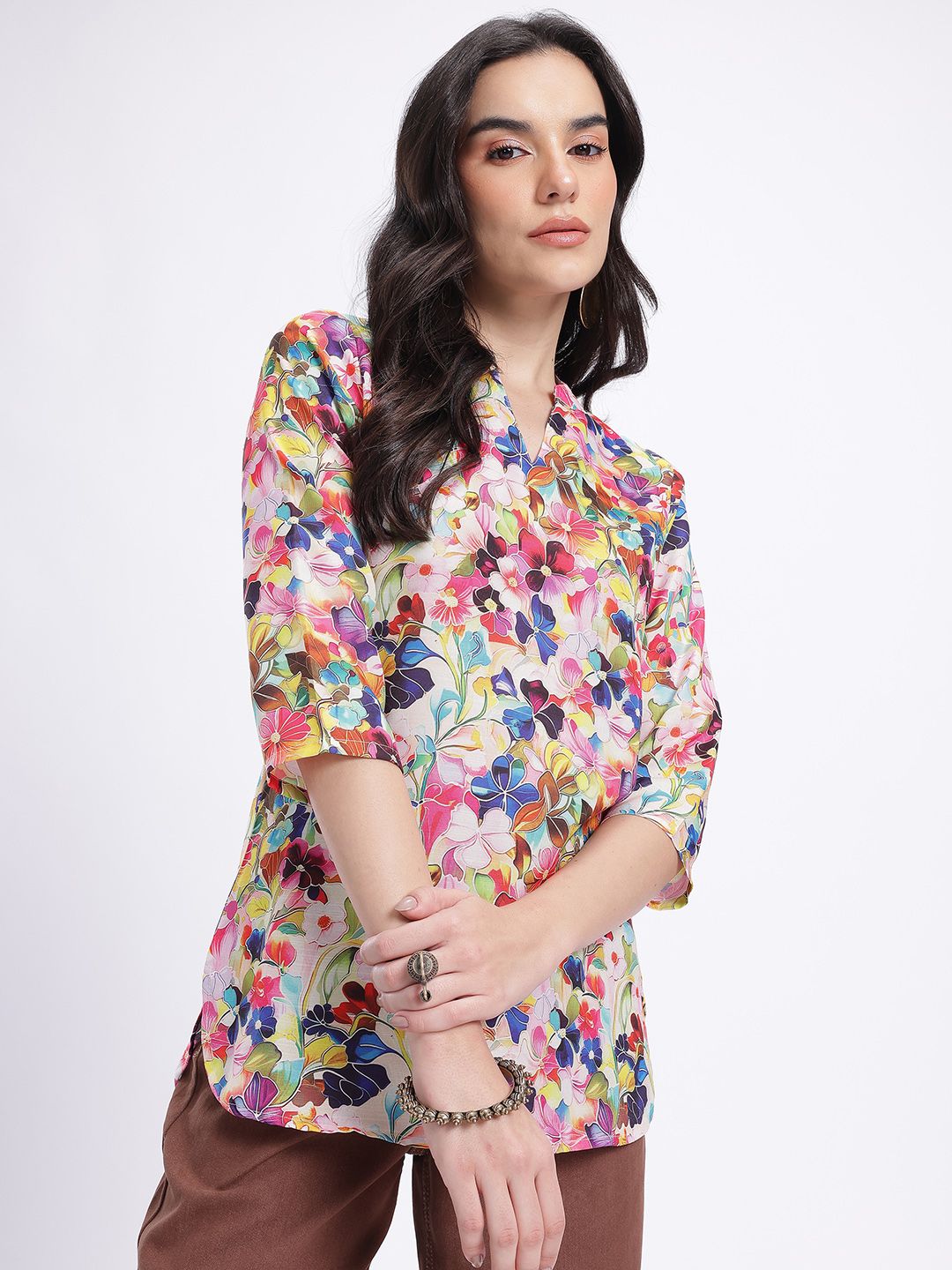 Anouk Rustic Floral Printed Mandarin Collar Straight Kurti-picture-12