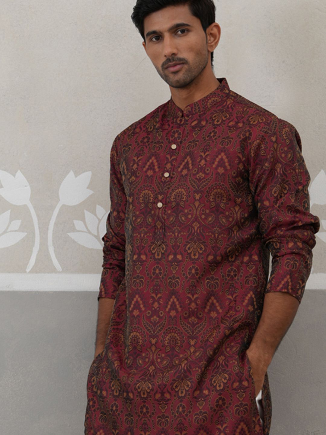 Jompers Men Mandarin Collar Jacquard Kurta-picture-24