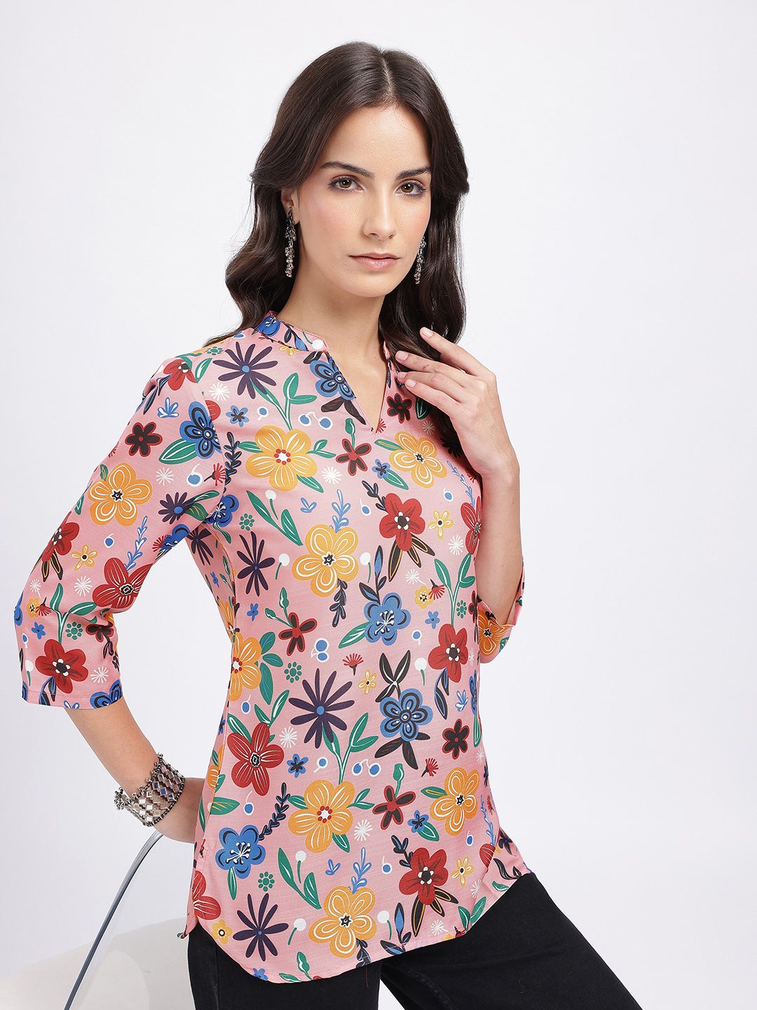 Anouk Rustic Floral Print Curved Hem Kurti-picture-31