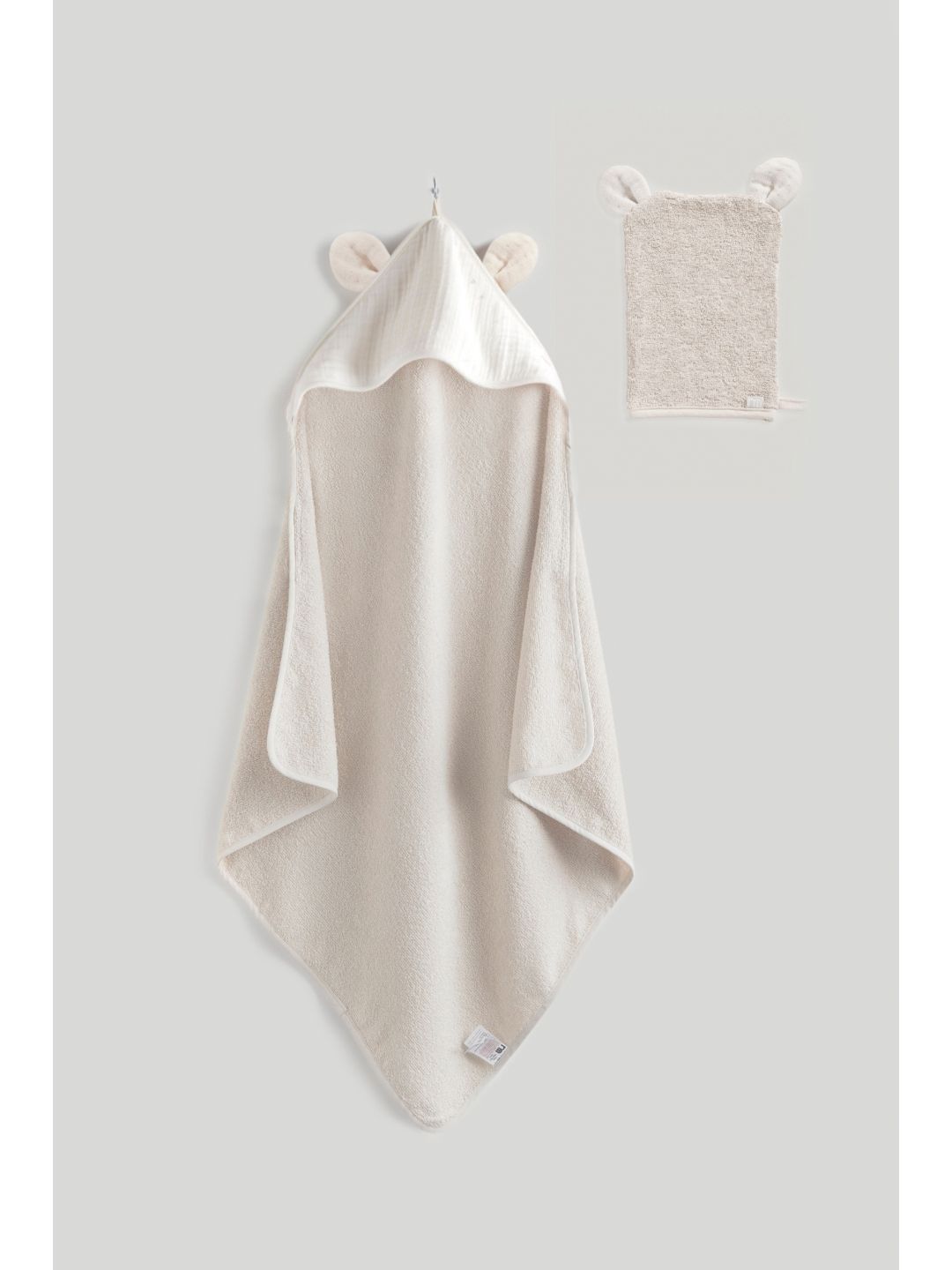 mothercare Unisex Cream-Colour Cuddle And Dry Cotton 210 GSM Bath Towel And Wash Mitt Set-image-15
