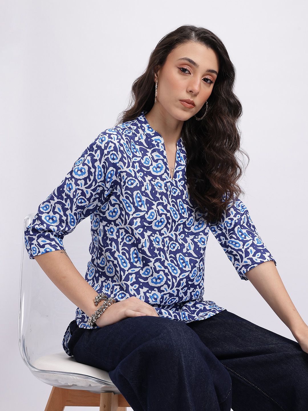 Anouk Rustic Floral Printed Mandarin Collar Straight Kurti-picture-45