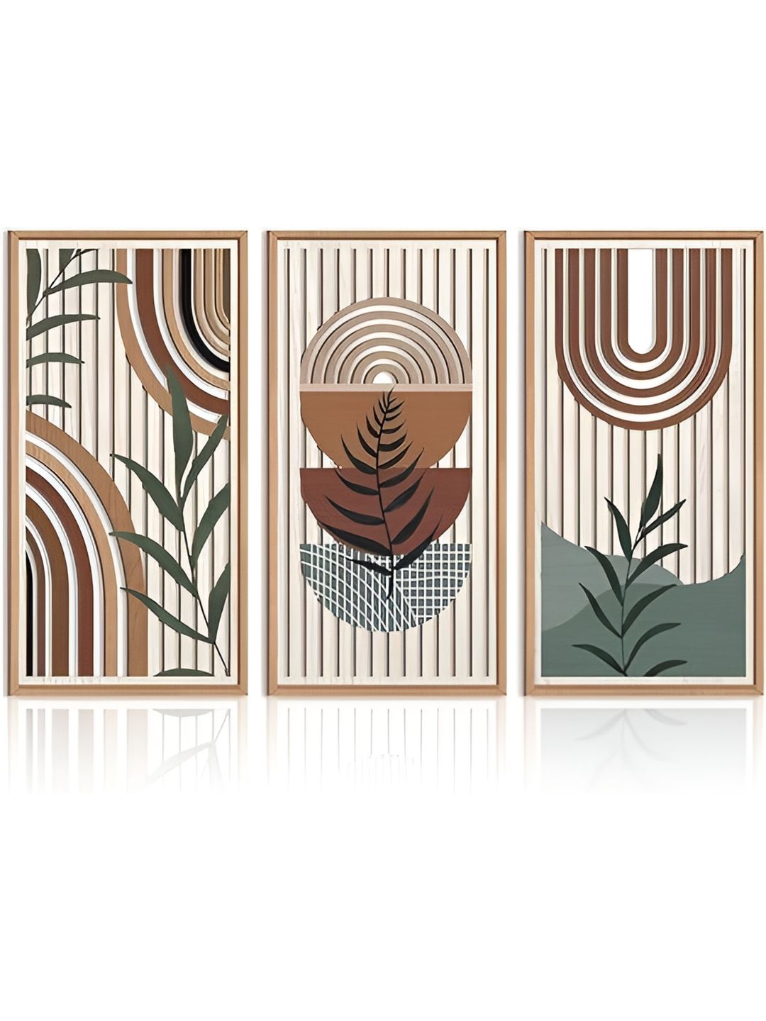 MustHome Beige & Green 3 Pieces Leaf Wooden Hanging Wall Art-image-49