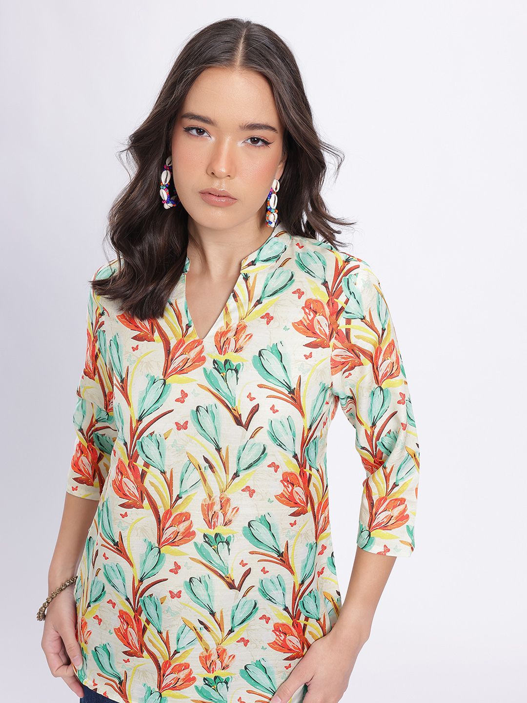 Anouk Rustic Floral Printed Mandarin Collar Straight Kurti-picture-33