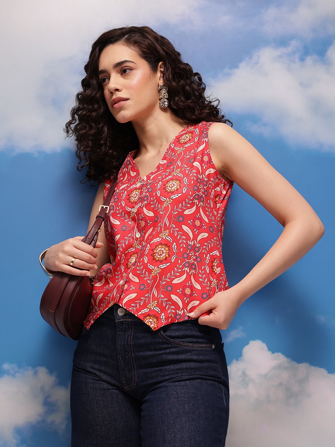 CORSICA Floral Print V-Neck Georgette Vest Top-picture-12