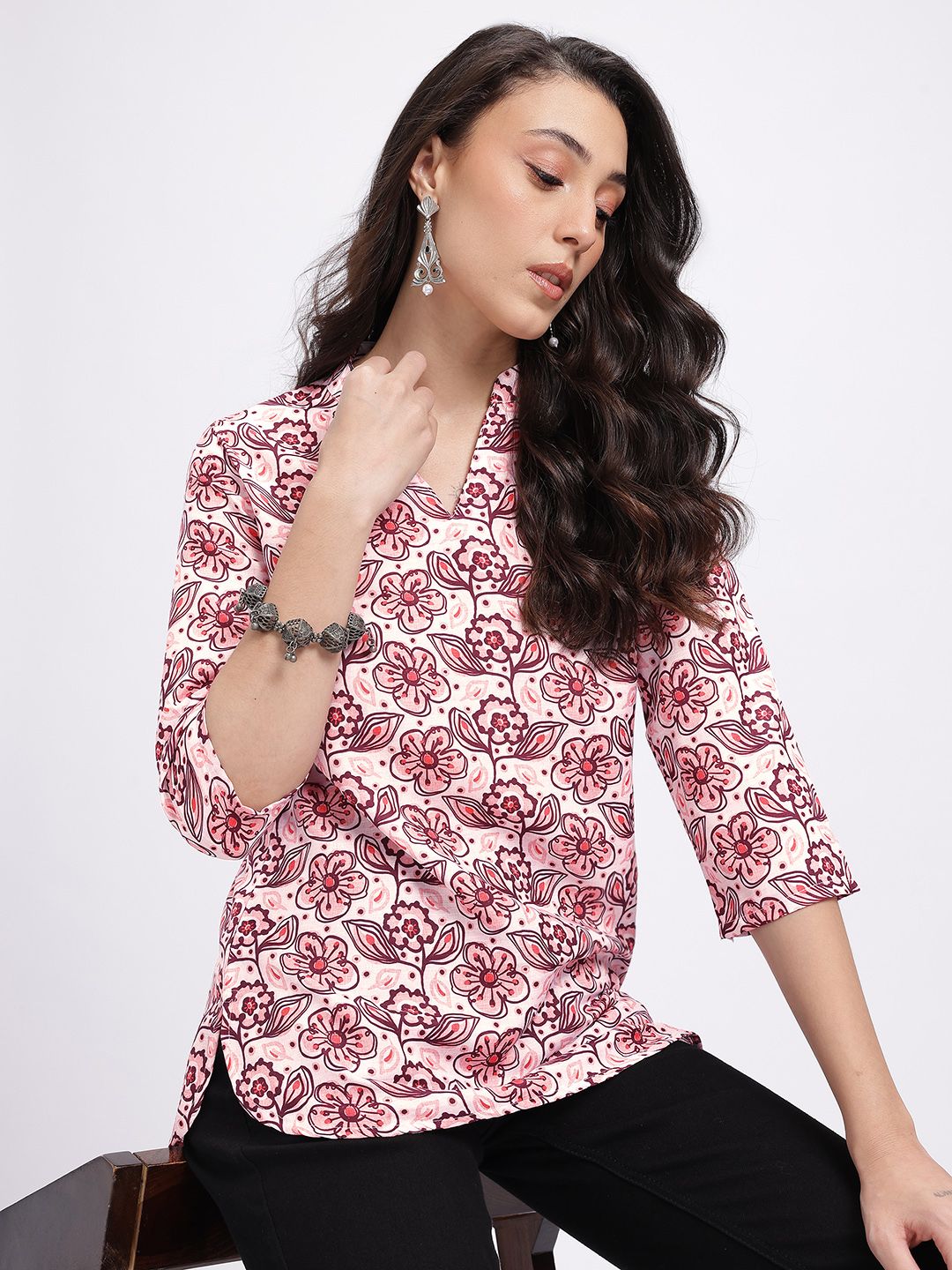 Anouk Rustic Floral Printed Mandarin Collar Straight Kurti-picture-36