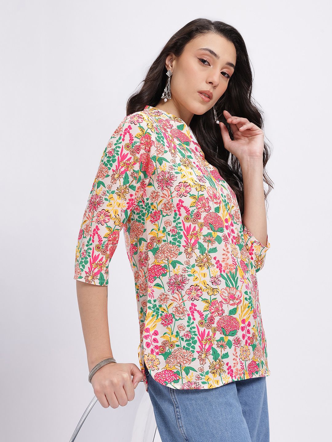 Anouk Rustic Floral Printed Mandarin Collar Straight Kurti-image-46