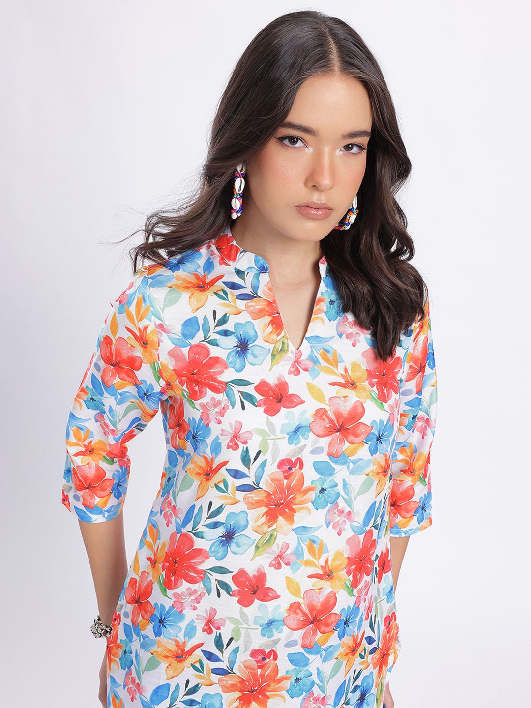 Anouk Rustic Floral Printed Mandarin Collar Straight Kurti-picture-42