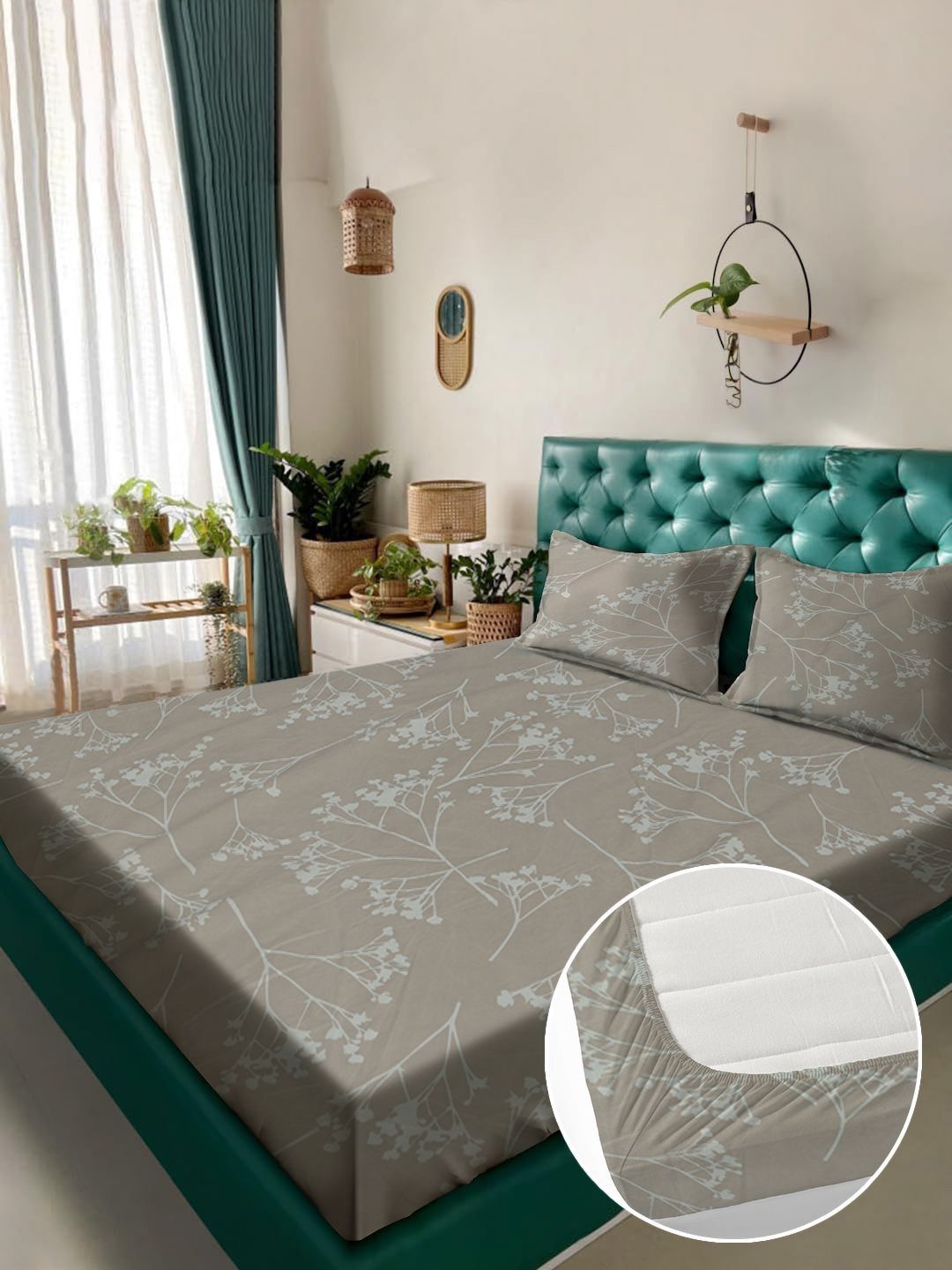 ROSARA HOME Beige Floral 180 TC King Bedsheet with 2 Pillow Covers-picture-15