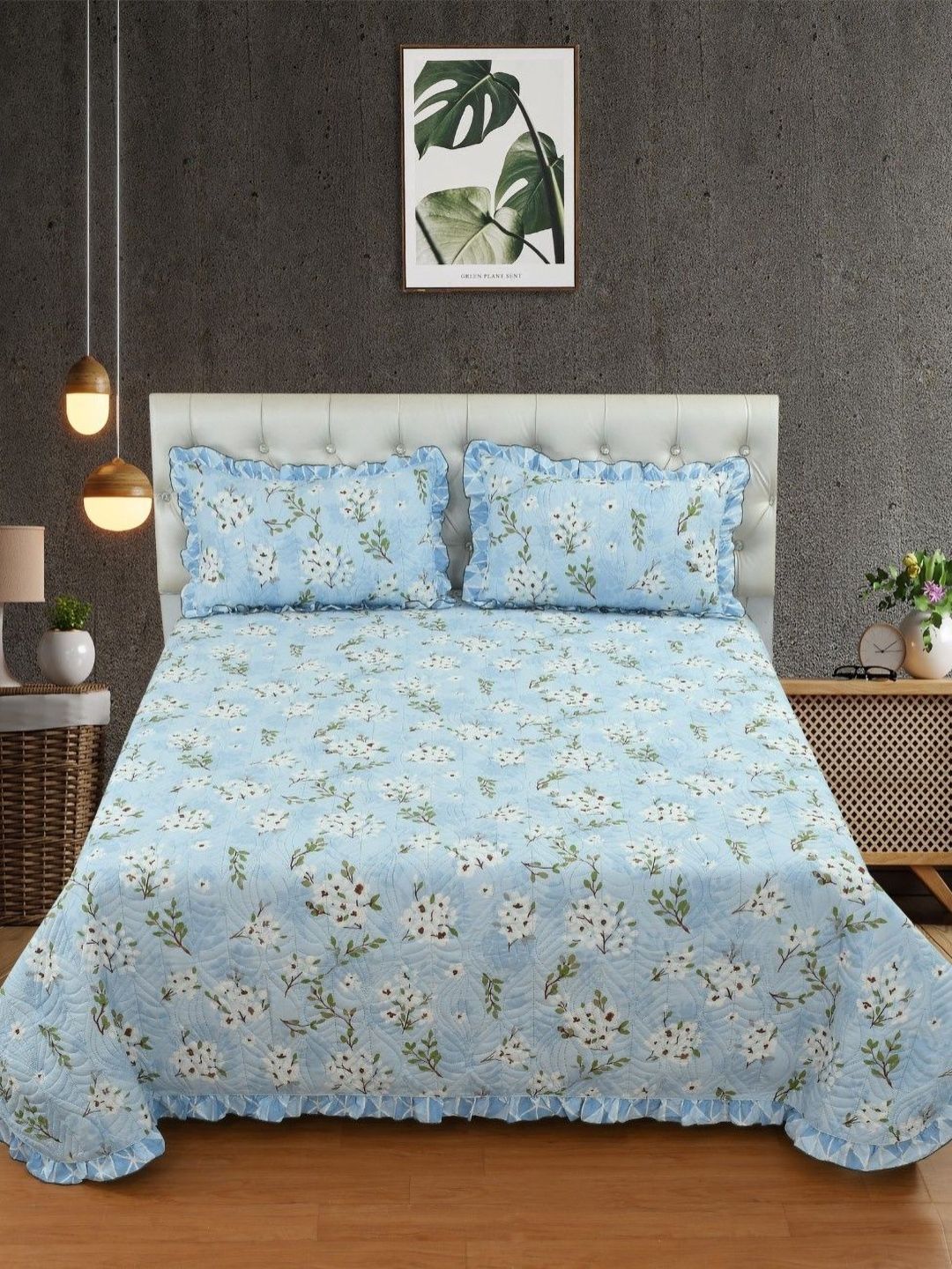 MORADO Blue Floral Cotton 3 Pieces Double King Superfine Bedding Set-picture-13