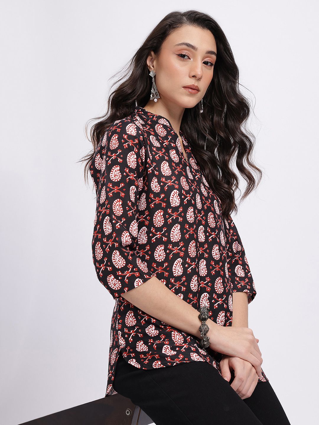 Anouk Rustic Paisley Print Curved Hem Kurti-picture-13