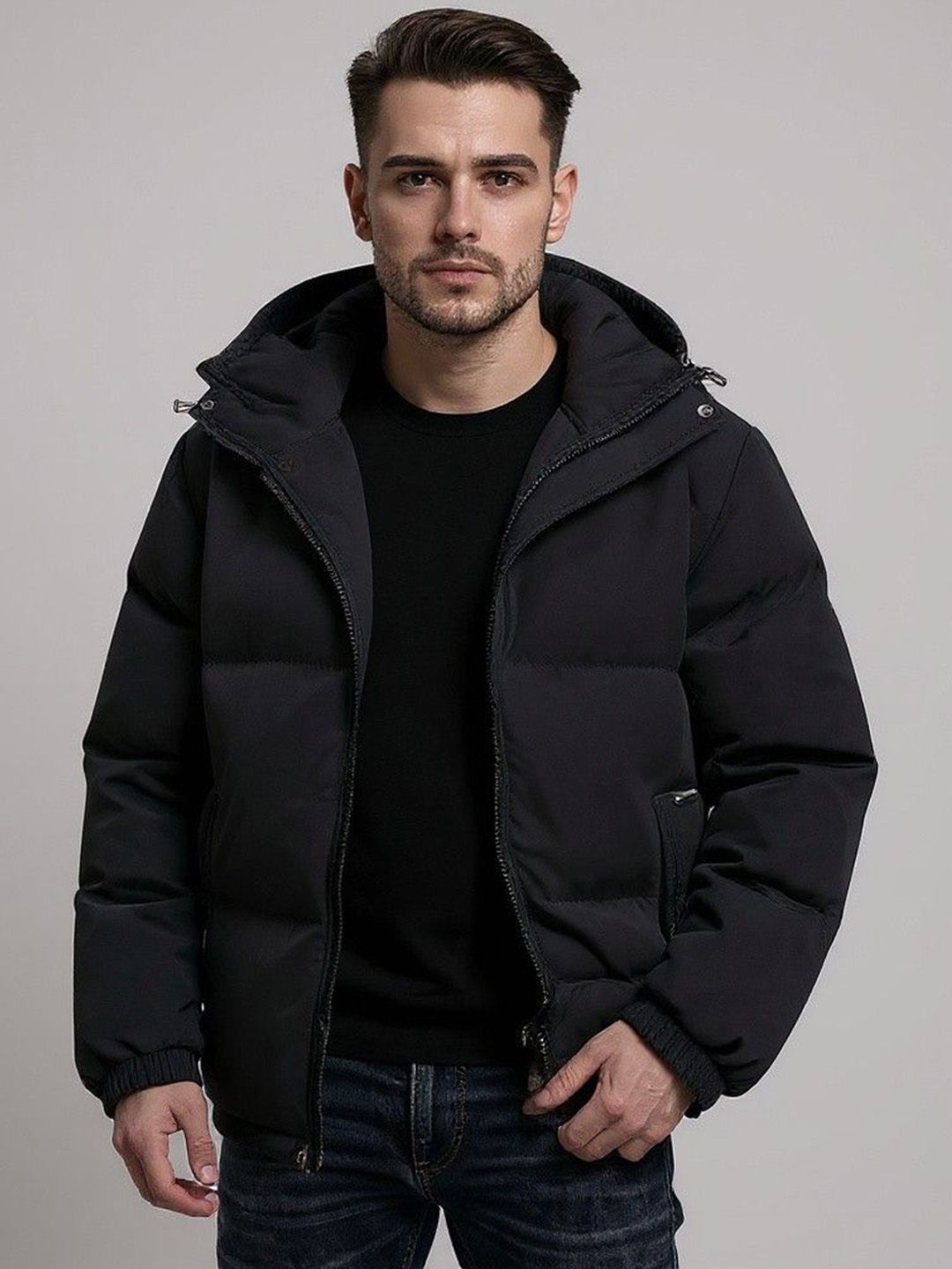 Mast & Harbour Men Hooded Solid Puffer Jacket-picture-36