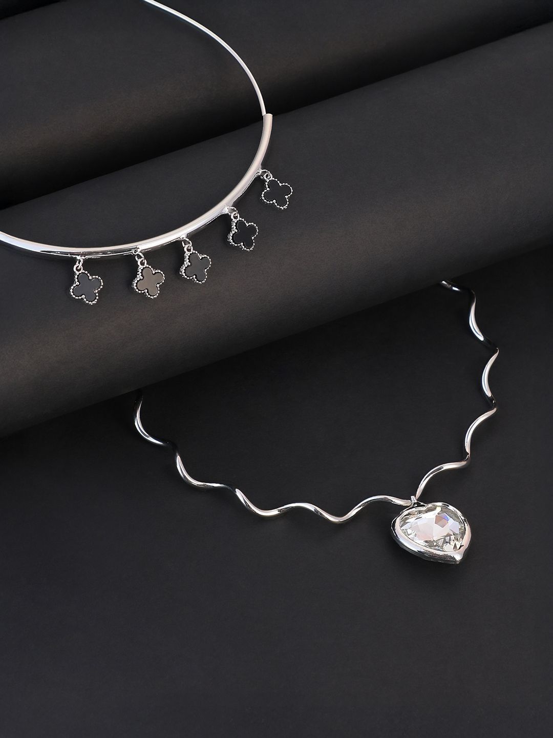 SOHI Set Of 2 Silver-Plated Charm Collar Minimal Necklaces-picture-36