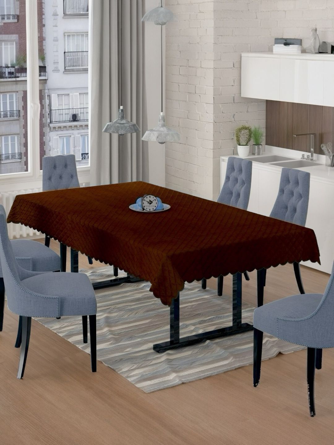 BIGGER FISH Coffee Brown Anti-Skid 6-Seater Table Cover-image-11