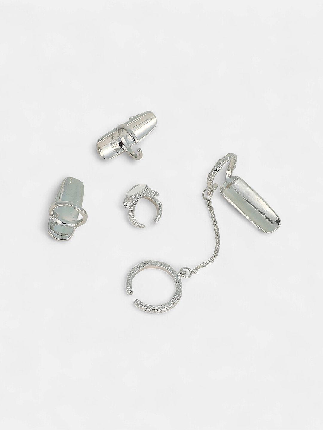 SOHI Set Of 2 Silver-Plated Artificial Stones Contrast Nail Ring-Metallic Silver-picture-49