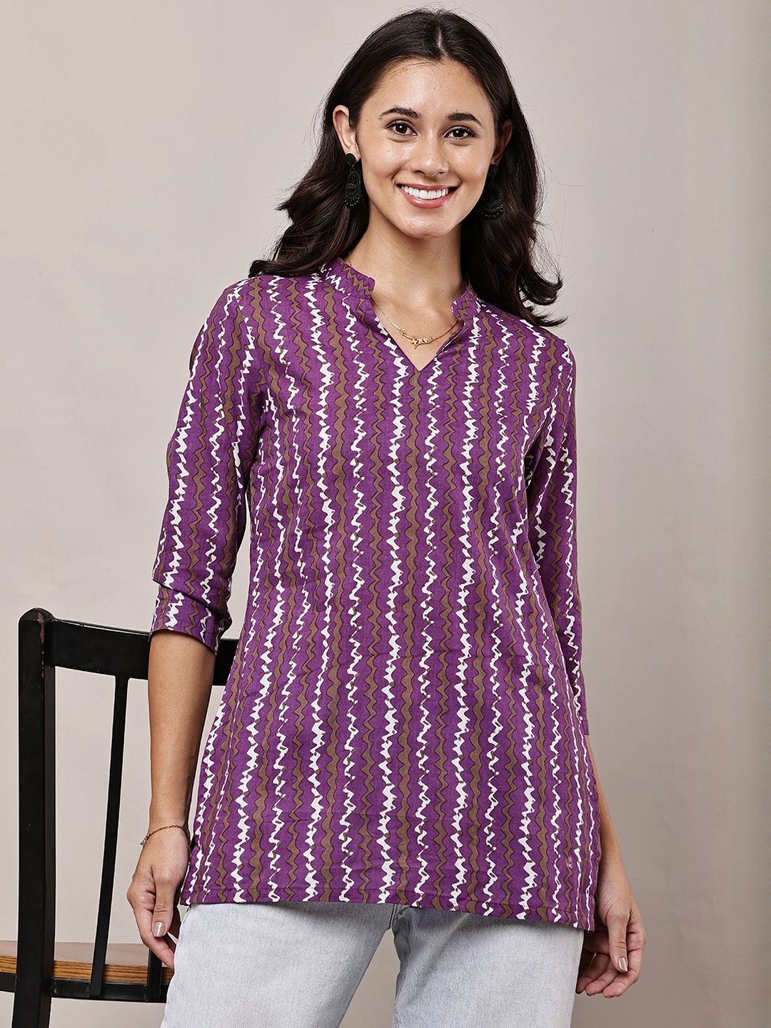 HERE&NOW Women Pure Cotton Striped Straight Kurtis-picture-39