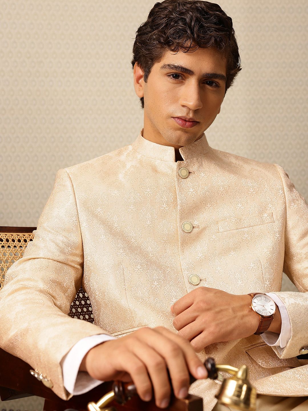 House of Pataudi Ethnic Motifs Embroidered Mandarin Collar Jashn Ethnic Blazer-picture-48