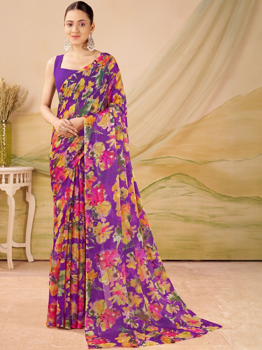 Garden Vareli Floral Printed Pure Chiffon Saree-picture-38