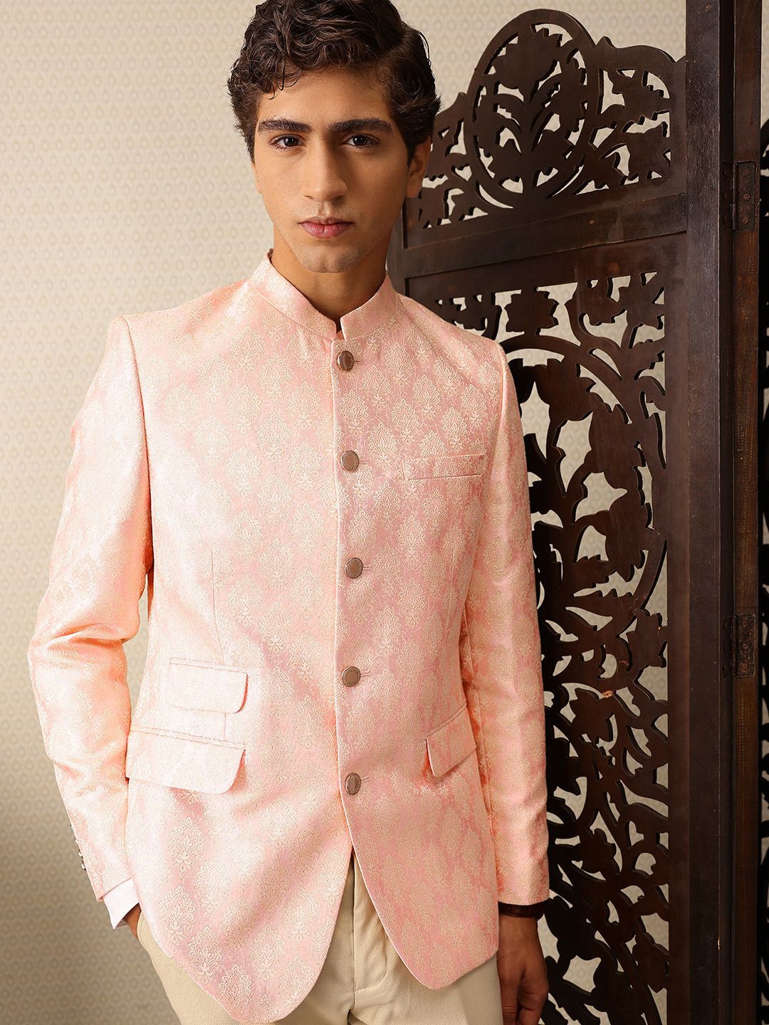 House of Pataudi Ethnic Motifs Embroidered Mandarin Collar Jashn Ethnic Blazer-picture-47