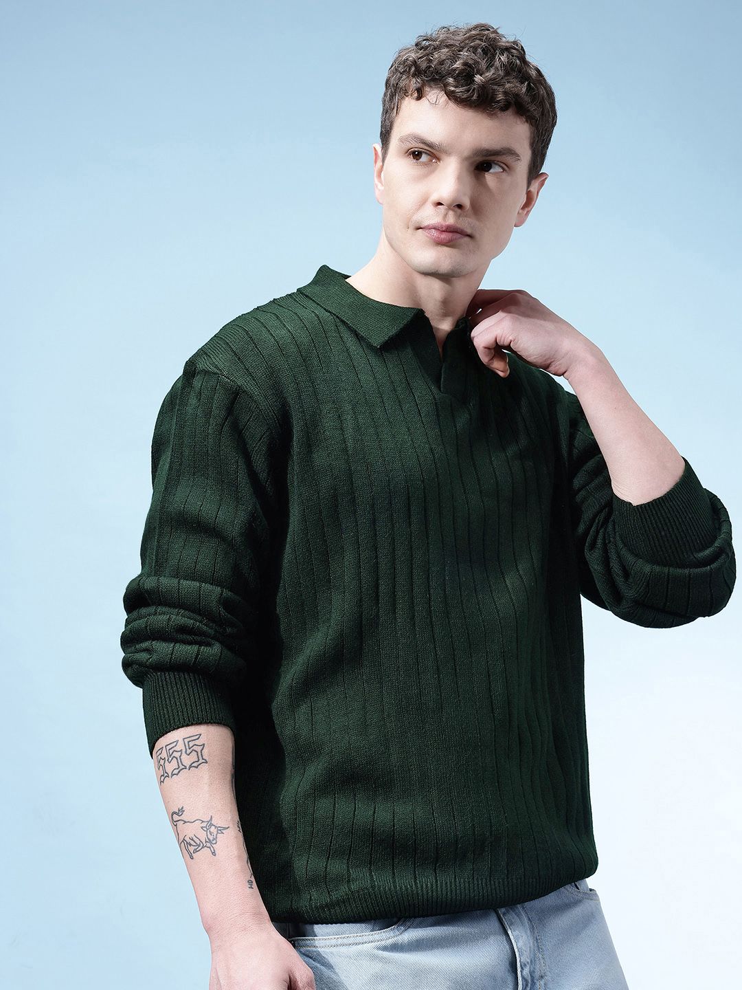 glitchez Shirt Collar Ribbed Pullover-picture-24