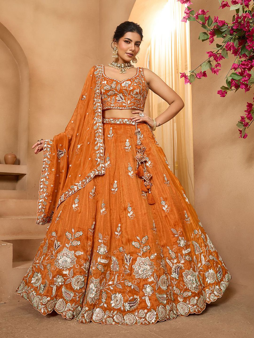 panchhi Embroidered Sequinned Semi-Stitched Lehenga & Unstitched Blouse With Dupatta-image-43
