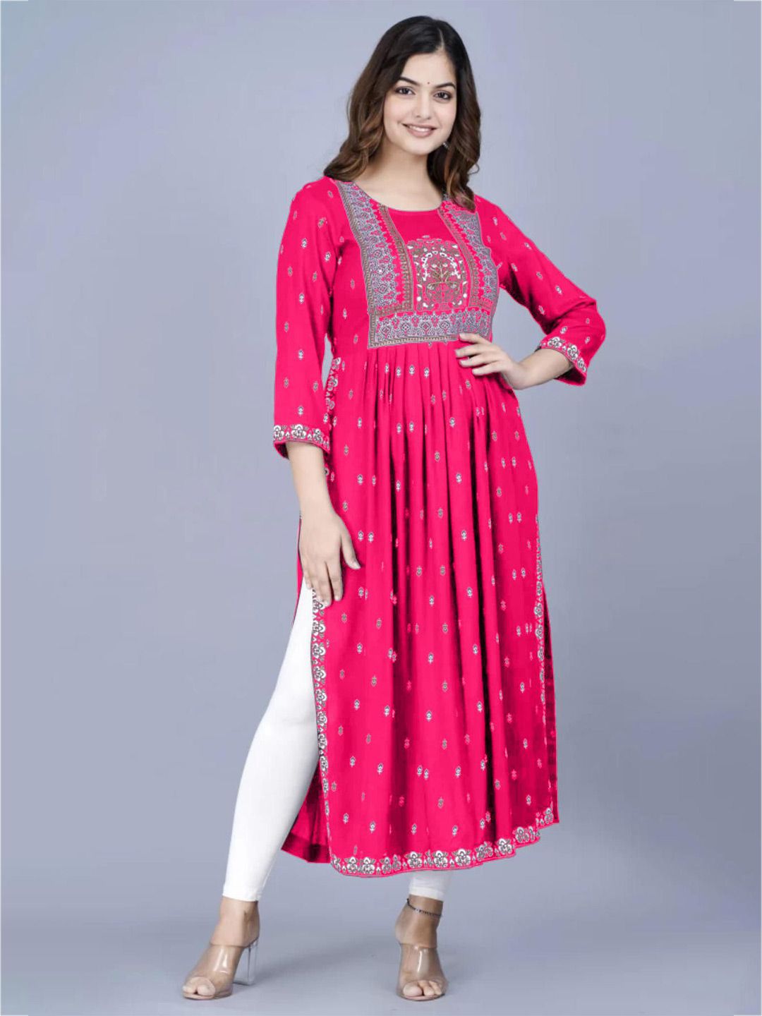 BRAHMASTRA Floral Yoke Design Thread Work Naira Cut Kurta-picture-10