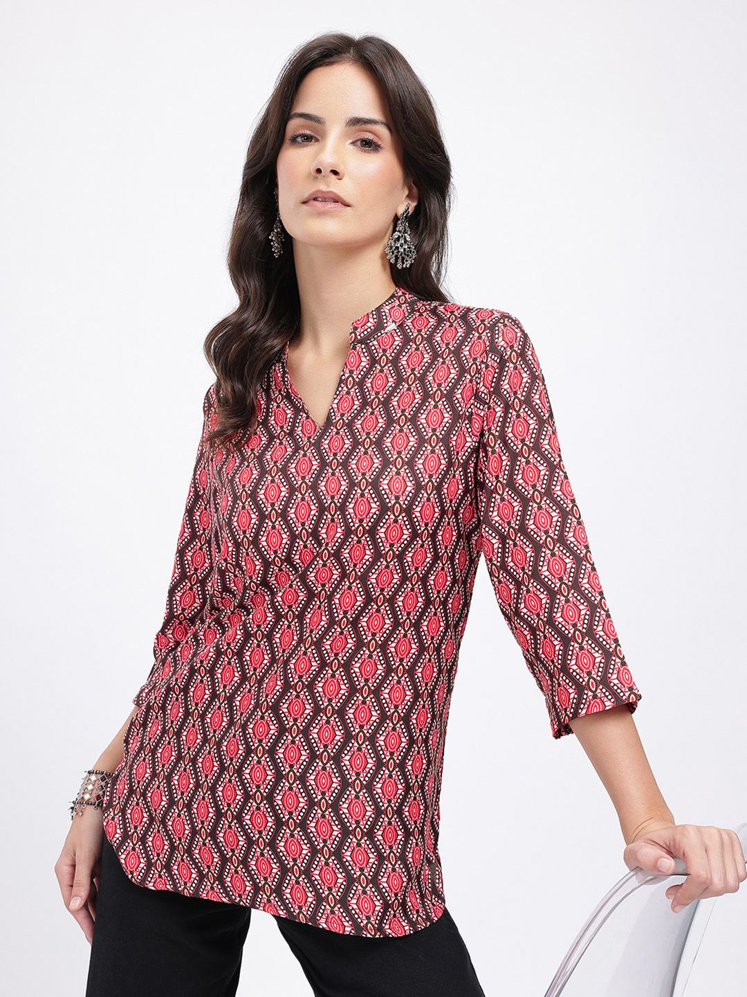 Anouk Rustic Mandarin Collar Geometric Print Straight Kurti-picture-37