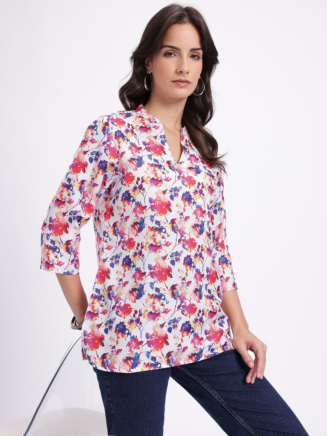 Anouk Rustic Floral Print Mandarin Collar Straight Kurti-picture-18