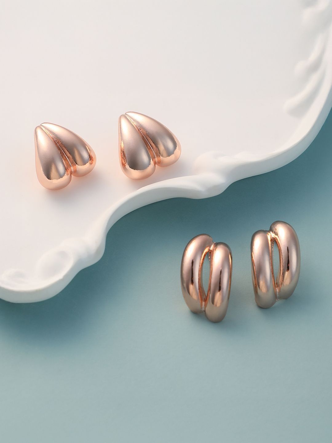 SOHI Pack Of 2 Rose Gold-Plated Strokes Hoop Earrings-picture-20