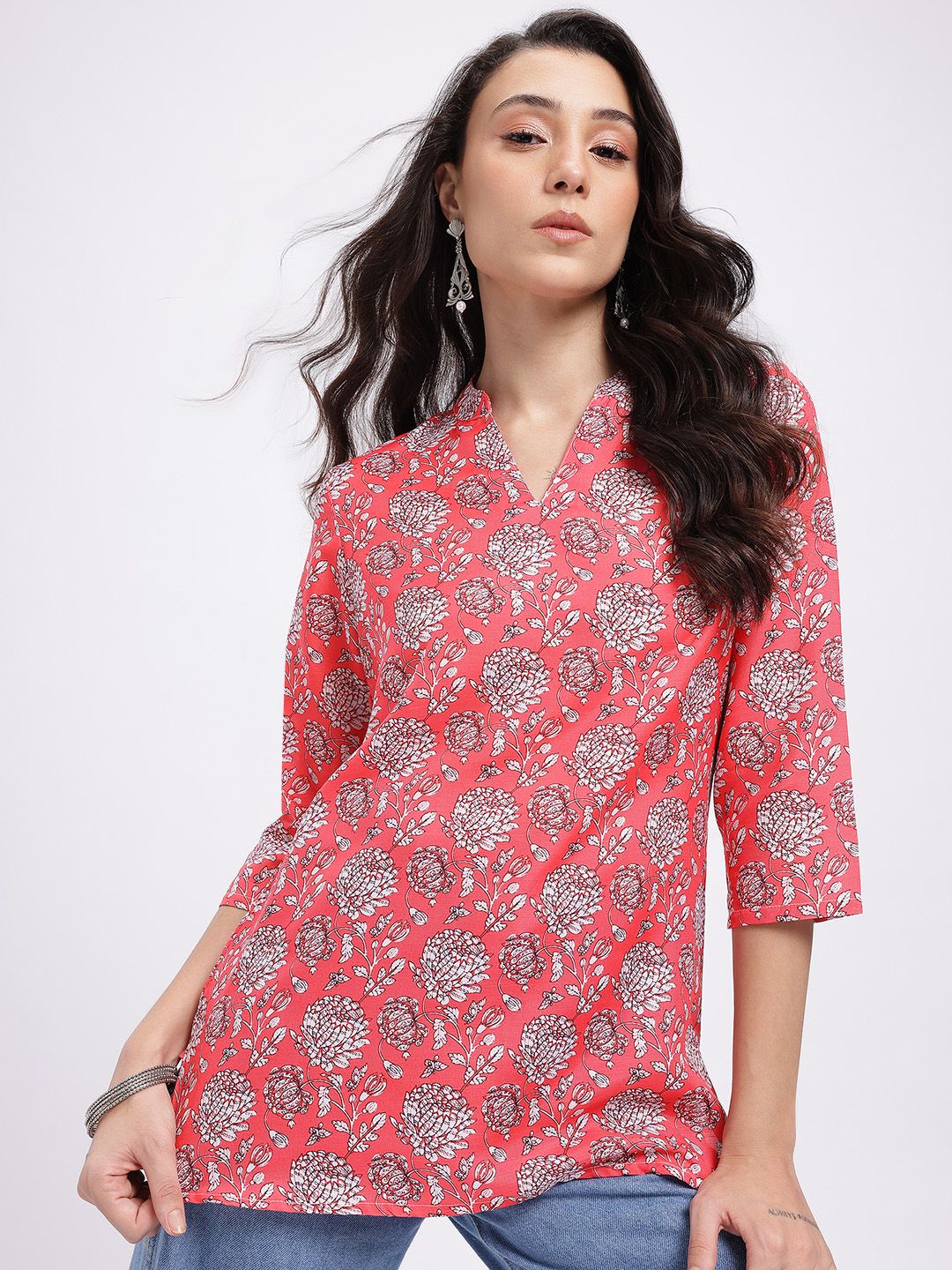 Anouk Rustic Floral Print Mandarin Collar Straight Kurta-picture-13