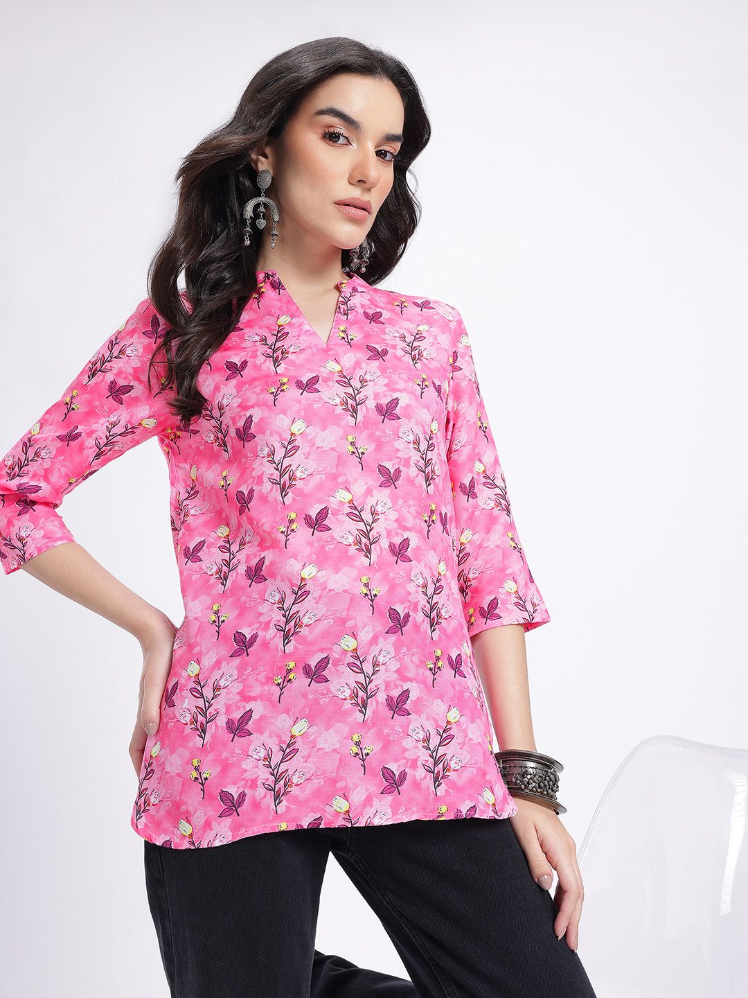 Anouk Rustic Floral Printed Mandarin Collar Straight Kurti-picture-34