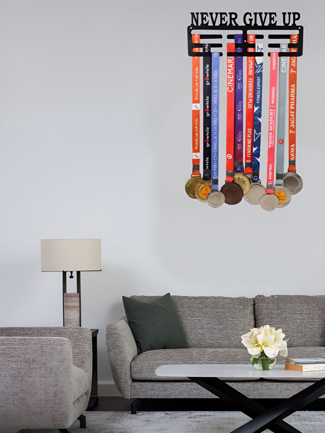 RAOOFA CRAFTS Black Never Give-Up Durable Medal Hanger-image-23
