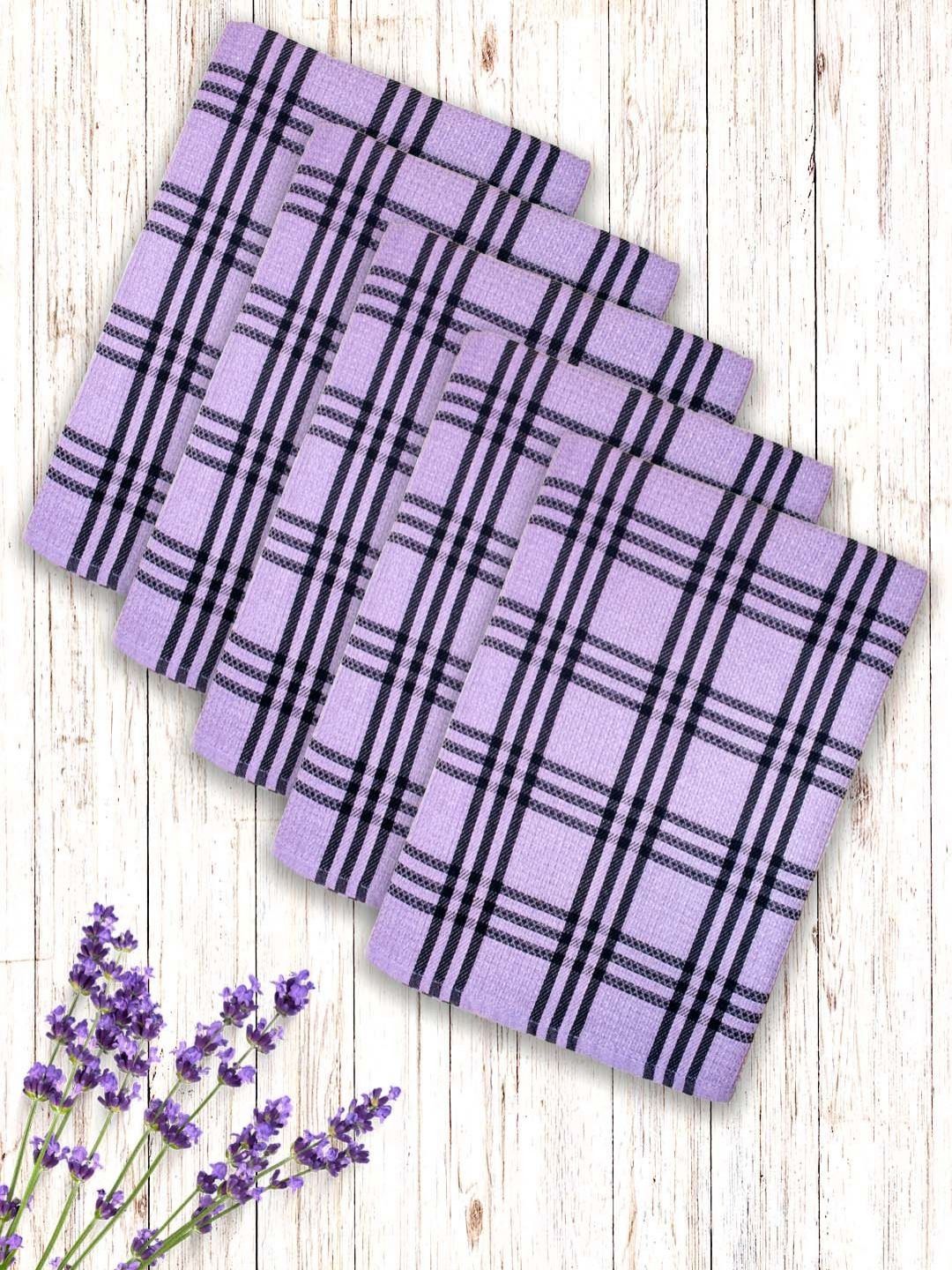 Athom Living Lavender & Black 5 Pieces Striped Cotton 210 GSM Bath Towels-picture-22