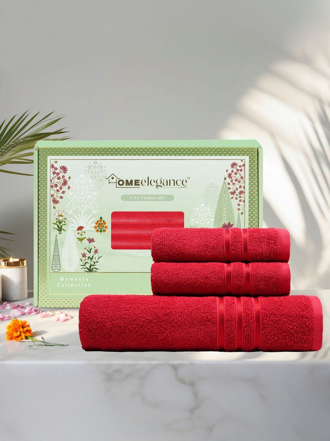 HOME ELEGANCE Red 3 Pieces Cotton 400 GSM Towel Set-image-26