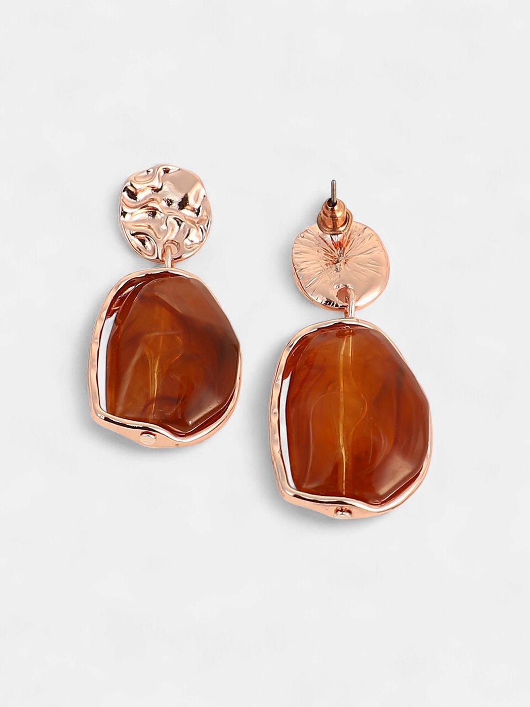 SOHI Pack Of 2 Rose Gold-Plated Contemporary Stones Studded Drop Earrings-picture-18