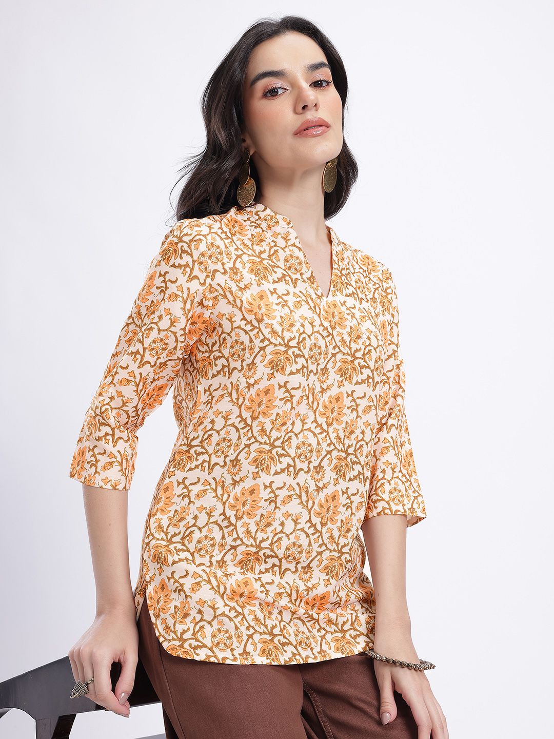 Anouk Rustic Floral Printed Mandarin Collar Straight Kurti-picture-34