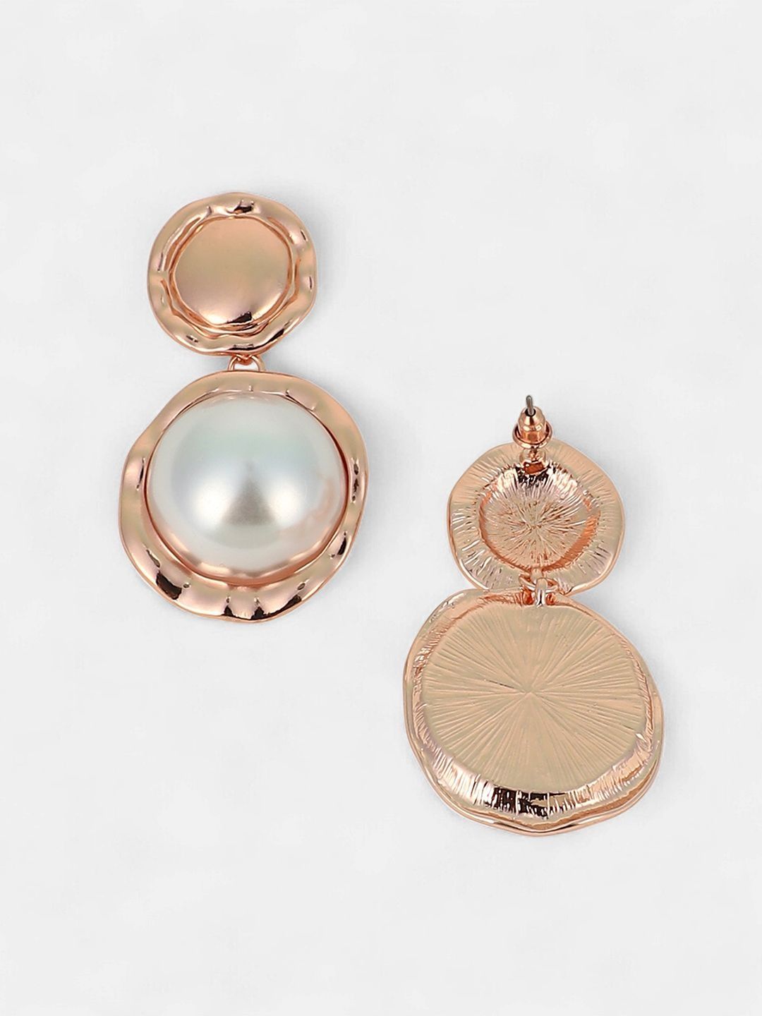 SOHI Set Of 2 Rose Gold-Plated Pearls Contemporary Corroded-Roma Drop Earrings-picture-15